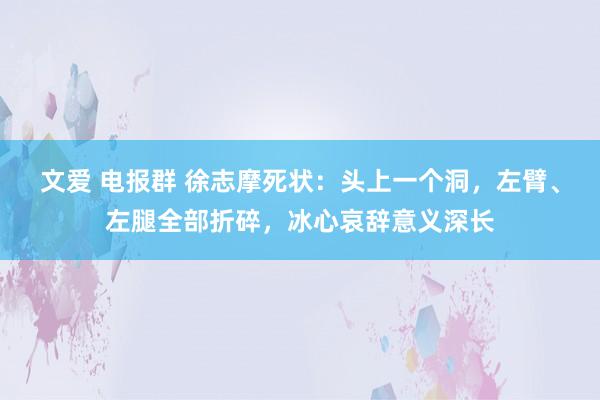 文爱 电报群 徐志摩死状：头上一个洞，左臂、左腿全部折碎，冰心哀辞意义深长